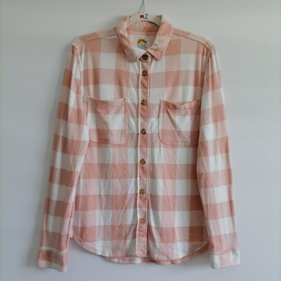 C&C California Tops - C&C California Women Dusty Pink & White Brick Plaid Print Fairbanks Shirt Size M